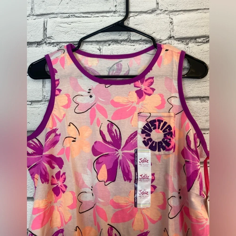Justice Girls Pink Purple Peach Floral Sleeveless Shirt Tank Top XLP (16/18)